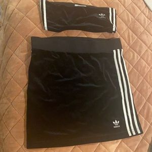 Black Suede Adidas skirt set